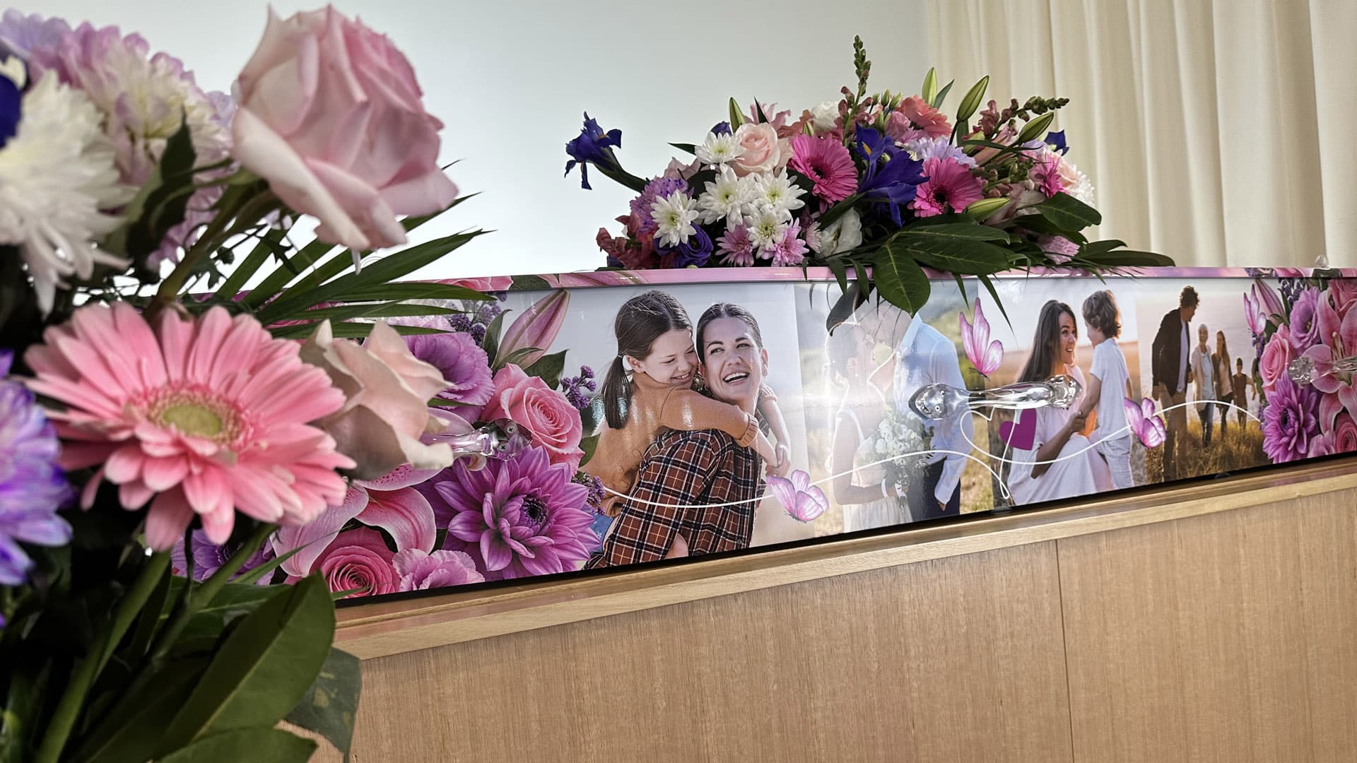 A personalised Lifestyle Coffin with the family's photos
