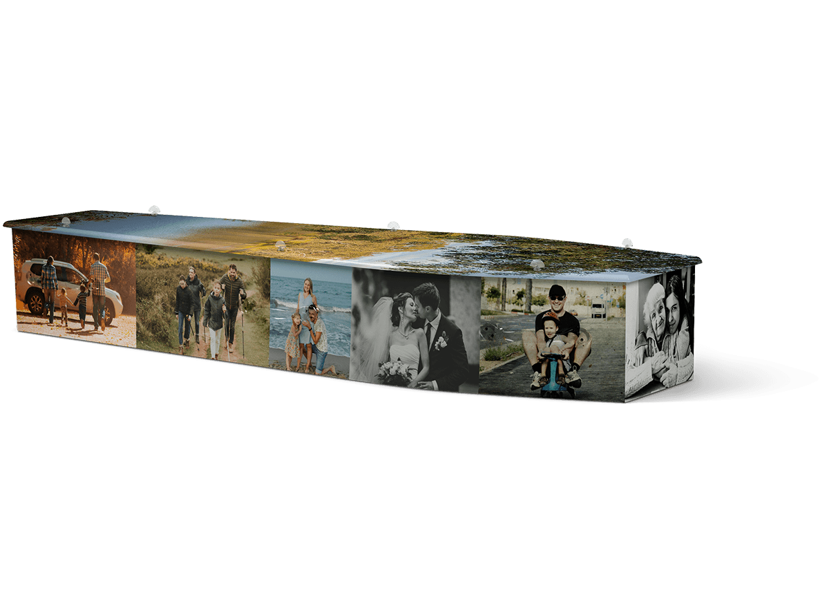 A personalised Lifestyle Coffin with the family's photos